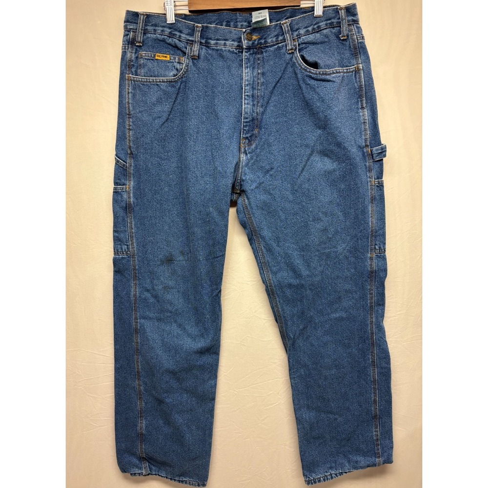 Berne Straight Leg Carpenter Jeans Mens Denim Fleece Lined Cotton Workwear 38x32